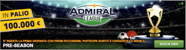 Admiral League Sportyes - 100.000 euro in palio