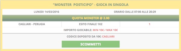 Monster Bet per Cagliari-Perugia