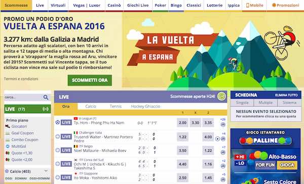 Screenshot del palinsesto Eurobet per le scommesse