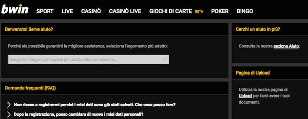 Metodi di contatto e supporto bwin