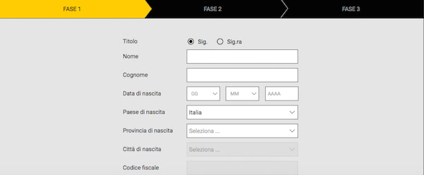 Schermata della pagina di registrazione a bwin