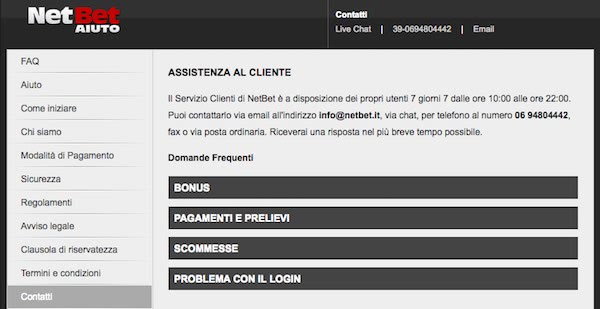 Netbet contatti e supporto