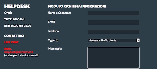 Stanleybet contatti e supporto clienti