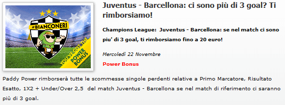 paddy power juventus barcellona 22-11-2017