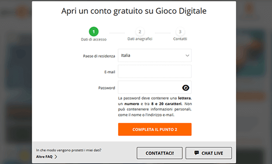 gioco digitale registrazione