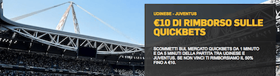 Quote Udinese Juventus Betfair con rimborso 50% fino a €10