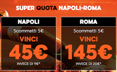 Punta Napoli Roma 888sport fino a 145 Euro con solo 5 Euro