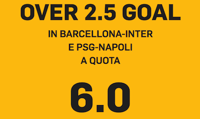 Scommetti Barcellona Inter Over 2.5 a quota 6.0 con Betfair