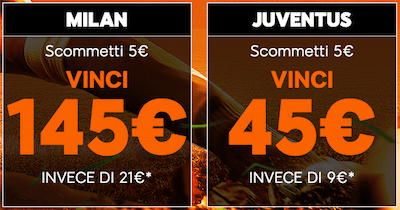 Scommetti Milan Juventus 888sport in Serie A e vinci fino a 145 Euro