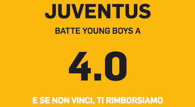 Scommetti Young Boys Juventus Betfair a quota 4.0