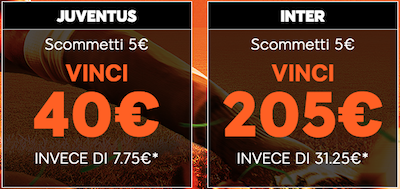 Quote Juventus Inter 888sport vinci 205 Euro con Inter vincente